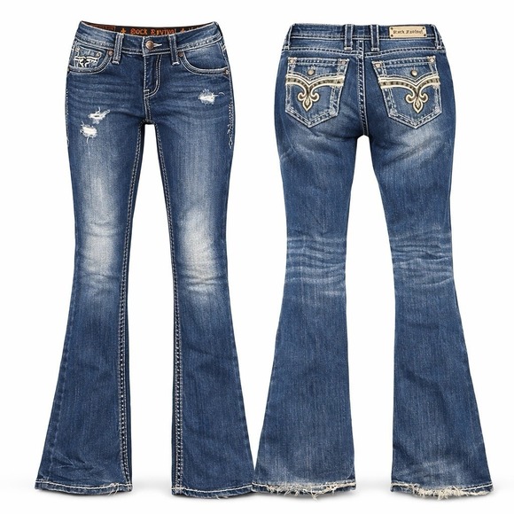 Rock Revival Kai Boot  Jeans Womens 27 Embroidered THICK STITCH WHISKERING - Picture 11 of 11